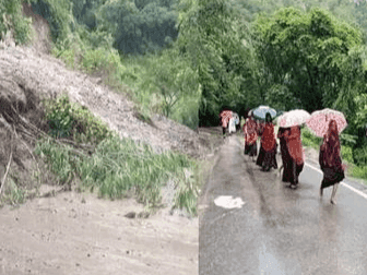 चंडी देवी मंदिर के पास हुआ भूस्खलन, कई दुकाने क्षतिग्रस्त