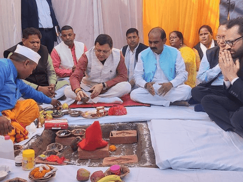 CM Dhami performed Bhoomi Pujan of the construction work to be done at a cost of ₹ 5590.70 lakh in Tanakpur
