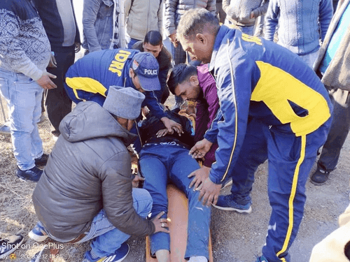 Bike and bus collide, rescue done by SDRF