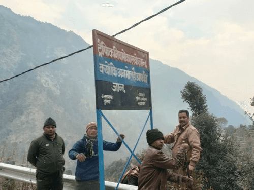 Road safety related indicator boards installed by Rudraprayag Police on the roadside