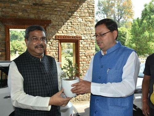 Today, the Union Minister for Education and Skill Development and Entrepreneurship Shri Dharmendra Pradhan made a courtesy call on CM Dhami.
