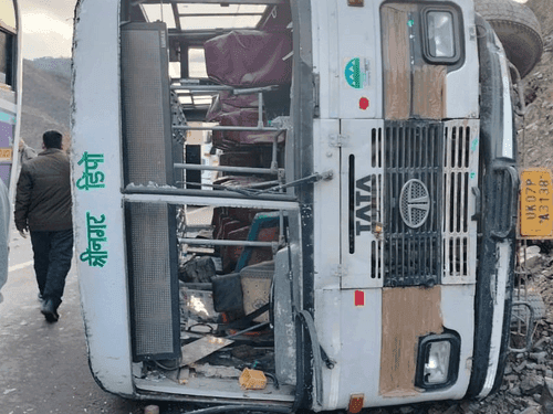 Roadways bus went out of control and overturned on the highway, screaming among the passengers
