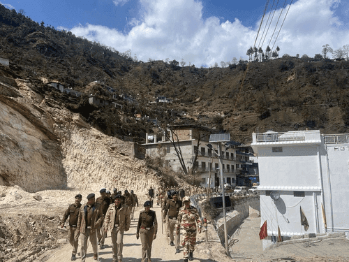 Flag march conducted by Rudraprayag Police and Paramilitary Forces