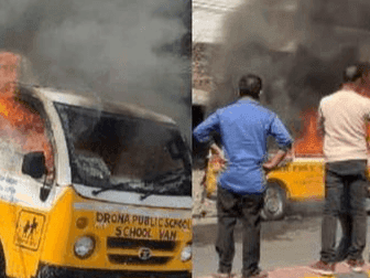 A sudden fire broke out in a school van, there was screams on the spot