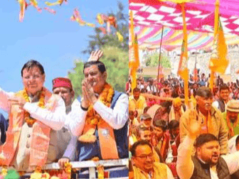 CM Dhami reached Tharali, did road show in support of Pauri candidate