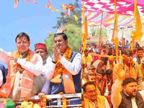 CM Dhami reached Tharali, did road show in support of Pauri candidate