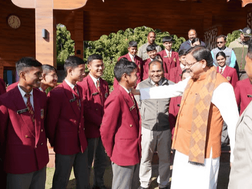 Students of Sainik School Ghorakhal met CM Dhami