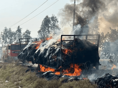 The Fire Service controlled the fire in the tractor trolley and sugarcane husk