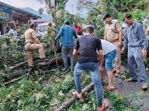 Traffic was disrupted due to falling of trees, traffic was smooth by removing the tree by the police