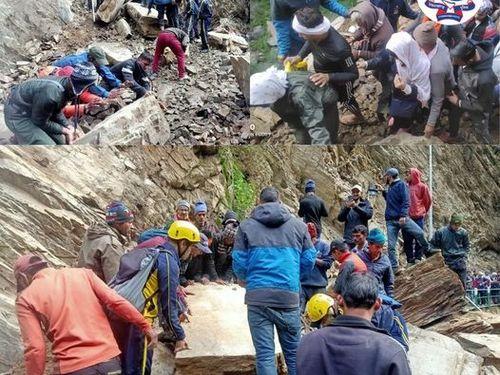 SDRF team smoothed the road blocked due to stone collapse