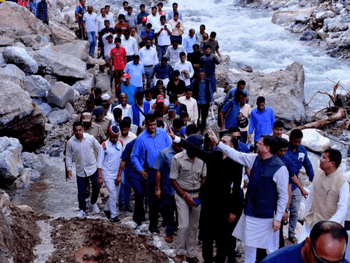 Image for CM Dhami visits disaster-affected Baisani village, Bageshwar