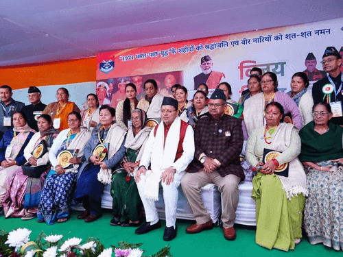 CM Dhami pays tribute to martyrs at Gandhi Park, Dehradun on Vijay Diwas