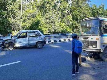 A car and roadways bus collided in the Lachhiwala area