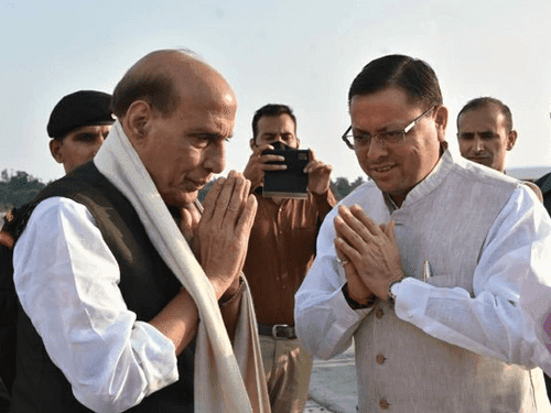 CM Dhami welcomes Union Defense Minister Shri Rajnath Singh