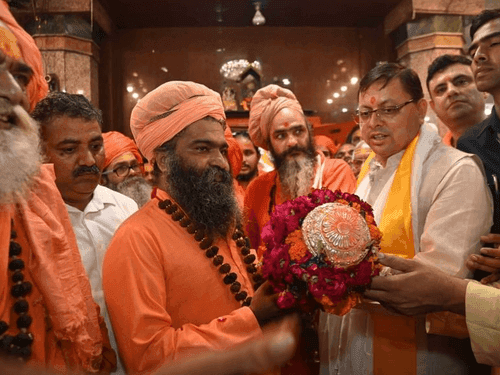CM Dhami performed ritualistic worship in Maya Devi and Anand Bhairav Temple