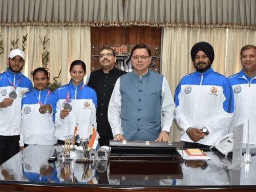 CM Dhami honored the medal winners in athletics of 36 National Games