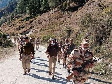 Flag march in Kapkot area with paramilitary personnel