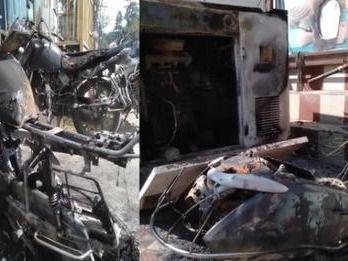 Vehicle and generator set on fire