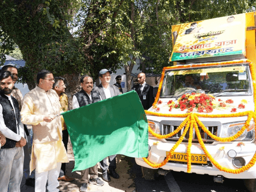 CM Dhami flags off 'E-Samvad Yatra Uttarakhand' vehicle