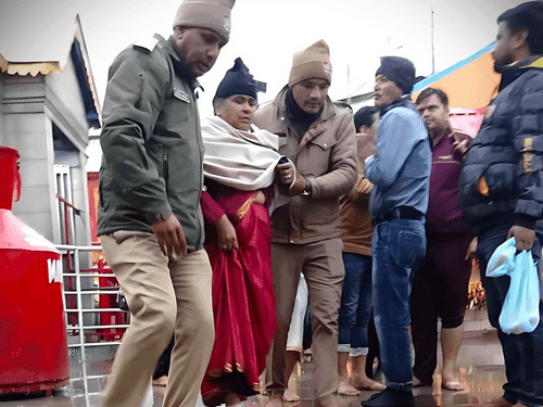 First aid given to a devotee who fainted in the temple premises