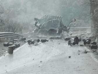 Here there was a blast in a truck full of gas cylinders