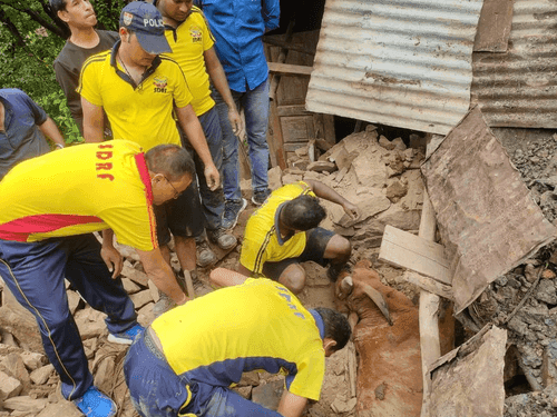 SDRF rescue cows trapped due to debris in the Cowshed