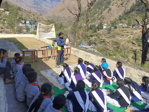 Training given to students in Government Girls Higher Secondary School, Bhatwadi