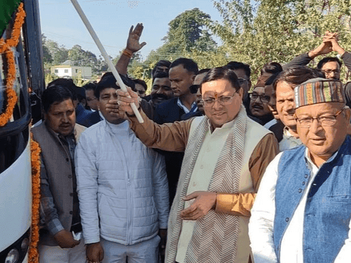 CM Dhami flagged off two 42 seater Volvo buses in Champawat