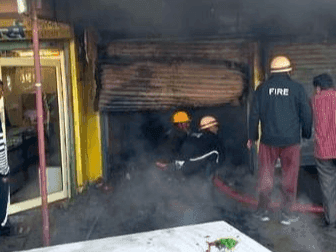 A massive fire broke out in a shoe shop, creating chaos