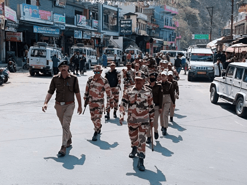 Flag march conducted by police and paramilitary forces in Chamoli