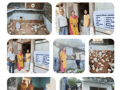 Training on poultry farming was given to the beneficiaries by Animal Husbandry Department