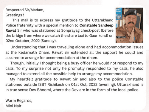 Devotee woman expressed gratitude to Uttarakhand Police