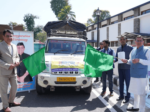 CM Dhami flagged off vehicles of relief material