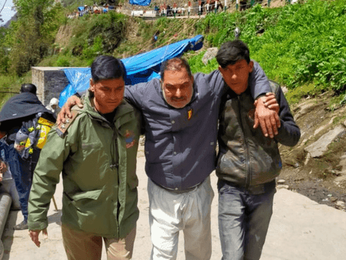 First aid given to a devotee who fell from a horse