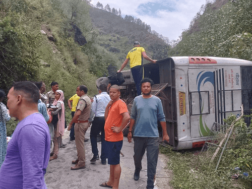 Rescue done by SDRF when passengers bus overturned