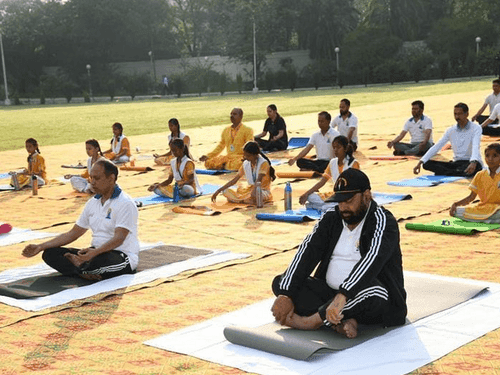 Governor Gurmit Singh did yoga with officers and employees